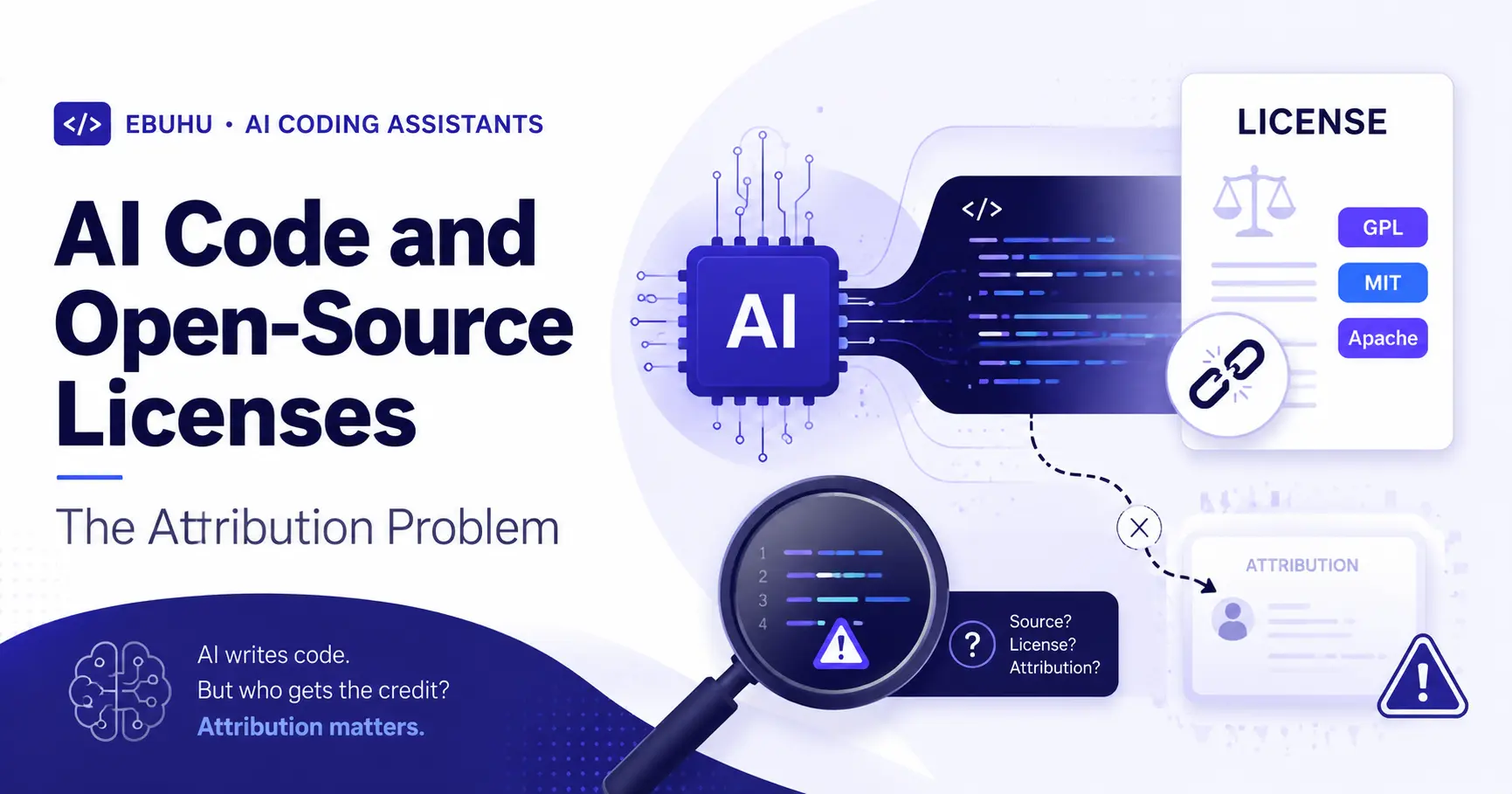 AI-generated code being checked for open-source license and attribution issues