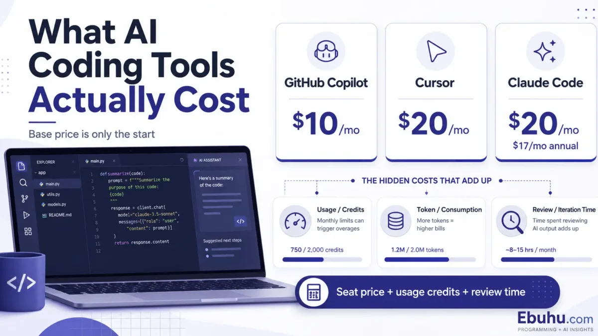 GitHub Copilot, Cursor, and Claude Code pricing comparison with usage, token, and review costs