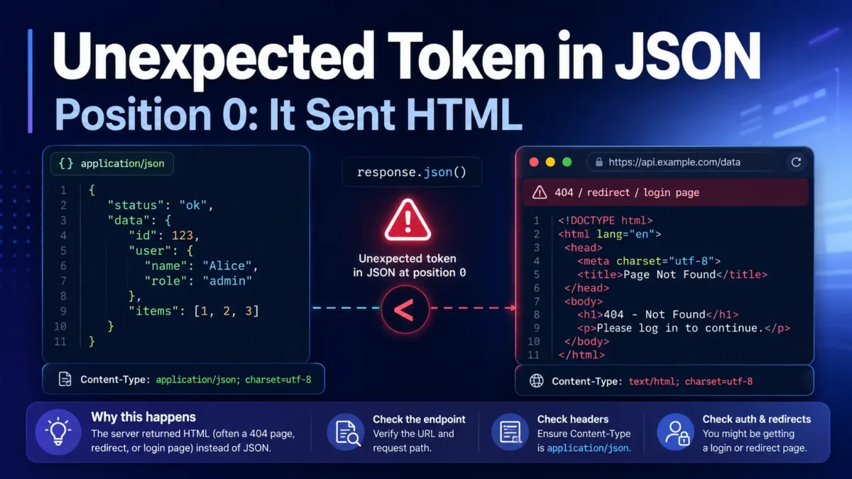 JSON parsing error caused by an HTML response instead of application/json
