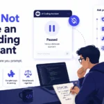 Developer pauses an AI coding assistant while reviewing security, production data, complex logic, and compliance risks.