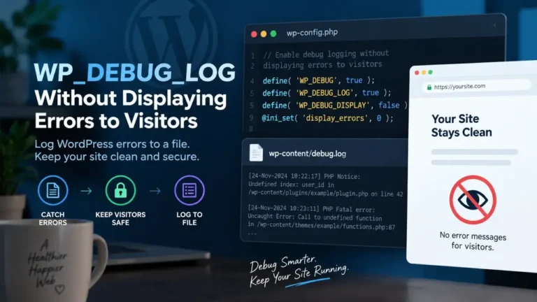 WP_DEBUG_LOG configuration logging WordPress errors to debug.log without displaying error messages to visitors