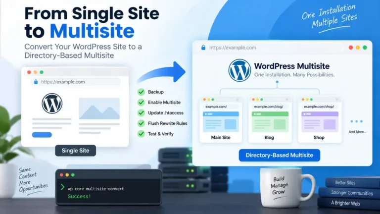 WordPress single site converted into a directory-based Multisite network using WP-CLI